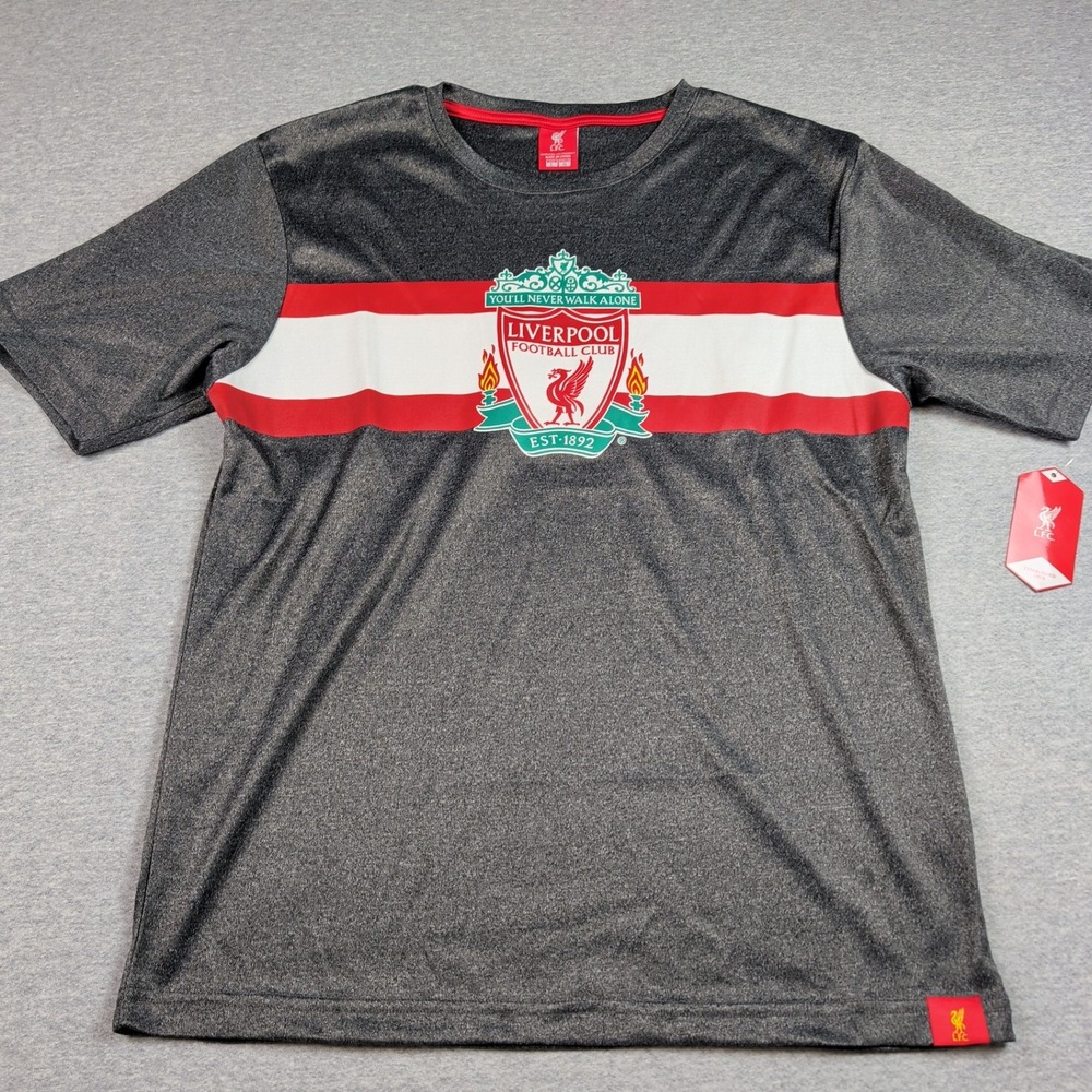 Liverpool FC Icon Sports Mens Jersey Heather Gray Red Stripe Shirt DD1D-27 L